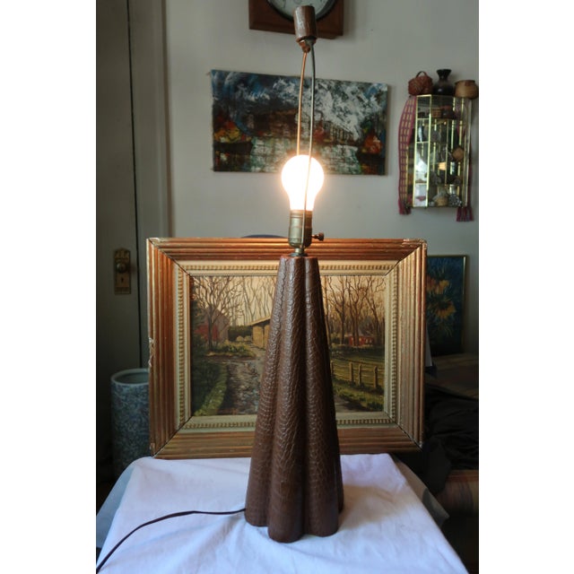 1940s Table Lamp Embossed Leather and Brass Attributed to Paul Dupré-Lafon For Sale In Detroit - Image 6 of 11