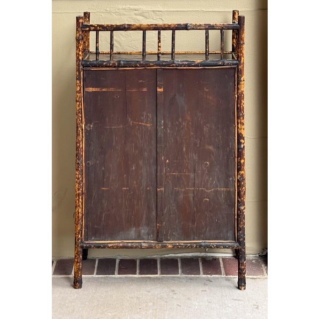 English Bamboo Bookcase Cabinet With Gallery Top and Two Glazed Doors For Sale - Image 18 of 18