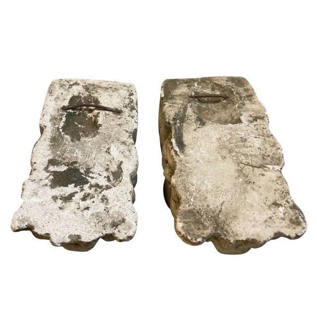 Stone A Pair of Vintage Gothic Revival Cast Stone Grotesque Mascaron Wall Plaques For Sale - Image 7 of 12