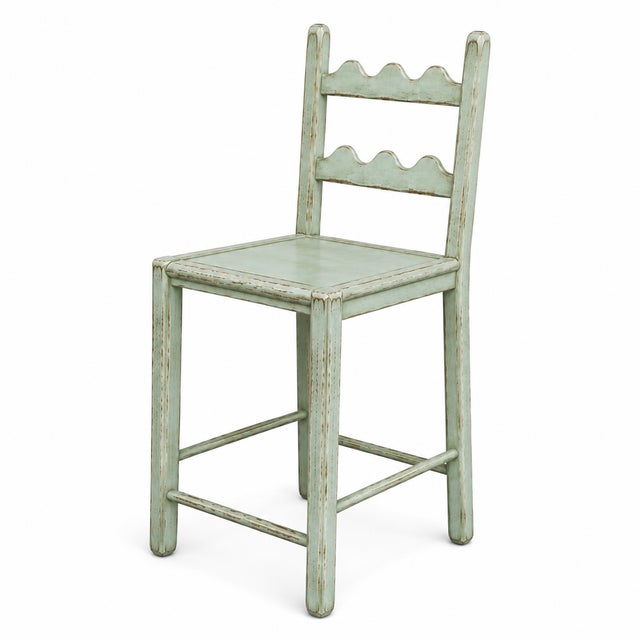 French Country Set of 4 Country French Counter Stools With Custom Antique Light Pastel Seafoam Green For Sale - Image 3 of 4