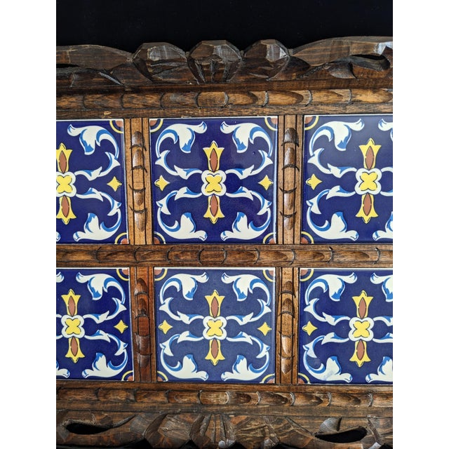 Wood Mid-Century Wood & Tile Handled Tray For Sale - Image 7 of 9