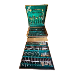 Mid-Century Modern Rosewood and Brass Flatware Set- 162 Pieces