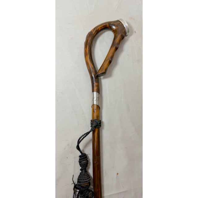 Antique 19th Century Handmade Tooled Sterling Silver Wood Walking Stick Cane For Sale - Image 11 of 13