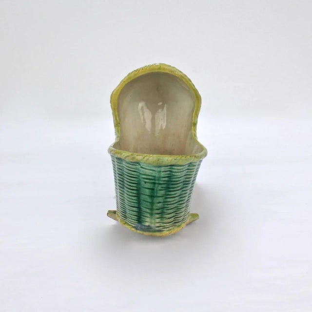 Green Large Antique English Staffordshire or Prattware Pottery Model of a Cradle For Sale - Image 8 of 11