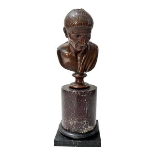 Vintage Classical Bronze Male Bust on Marble Pedestal For Sale