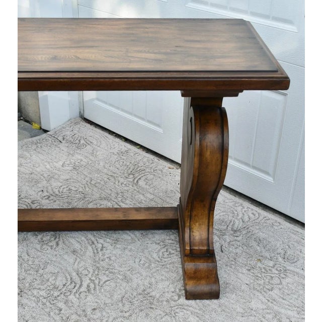 Ethan Allen Teak Table Vintage Wayfarer Console Wood Empire Trestle Sofa Entry For Sale In Philadelphia - Image 6 of 12