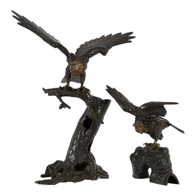 Oversized Bronze Eagle Sculptural Group on Tree Form – Monumental Wildlife Sculpture For Sale