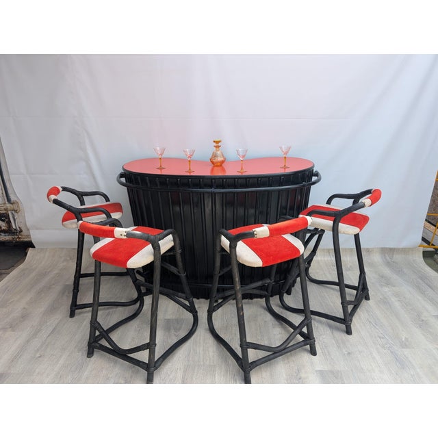 1960s Vintage French Tropical Bamboo Cocktail Bar with Chairs, 1960s, Set of 5 For Sale - Image 5 of 16