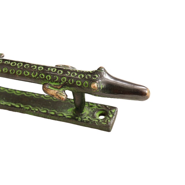 Rustic Green Brass Alligator Door Handles, a Pair For Sale - Image 3 of 4