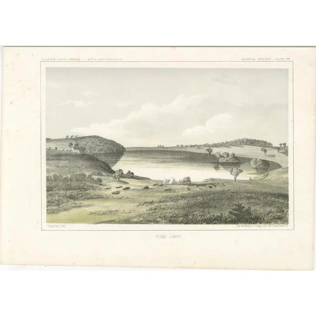 Title: Picturesque Lithograph of Pike Lake, Railroad Exploration Survey, 1856 : This charming lithograph, "Pike Lake,"...