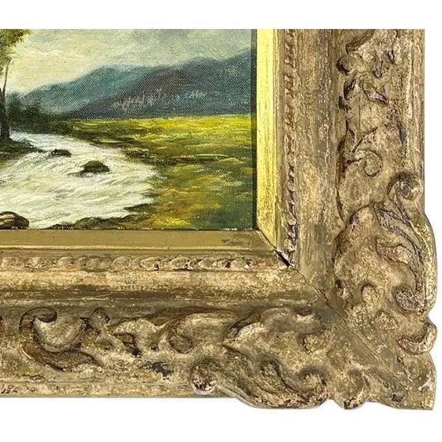 Textile 1955 Original River Landscape Oil on Canvas by Marg Le Bailly – Signed & Dated For Sale - Image 7 of 11