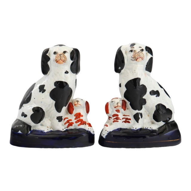 19th Century Staffordshire King Charles Dogs W/Pups For Sale