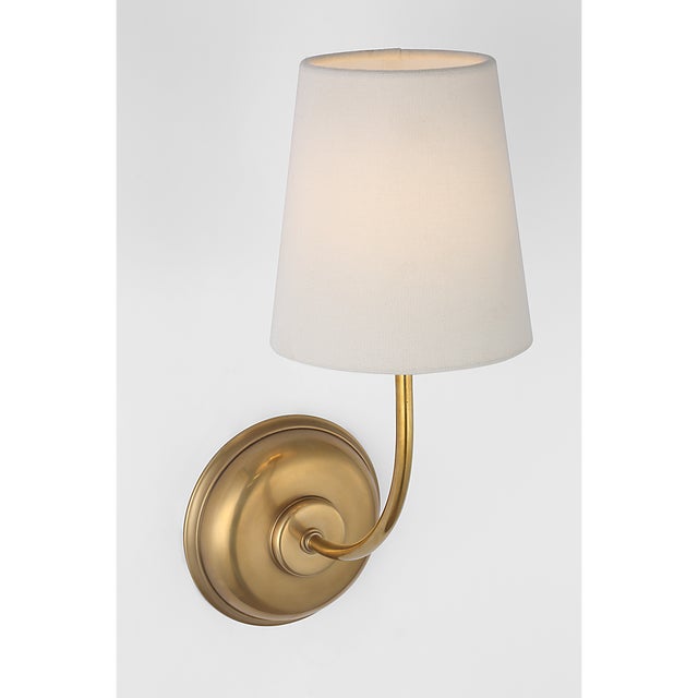 Modern Thomas O'Brien for Visual Comfort Signature Vendome 16" Cordless Single Sconce in Hand-Rubbed Antique Brass with Linen Shade For Sale - Image 3 of 9