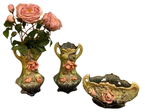 Majolica Planter Vases and a Cachet Pot - Set of 3