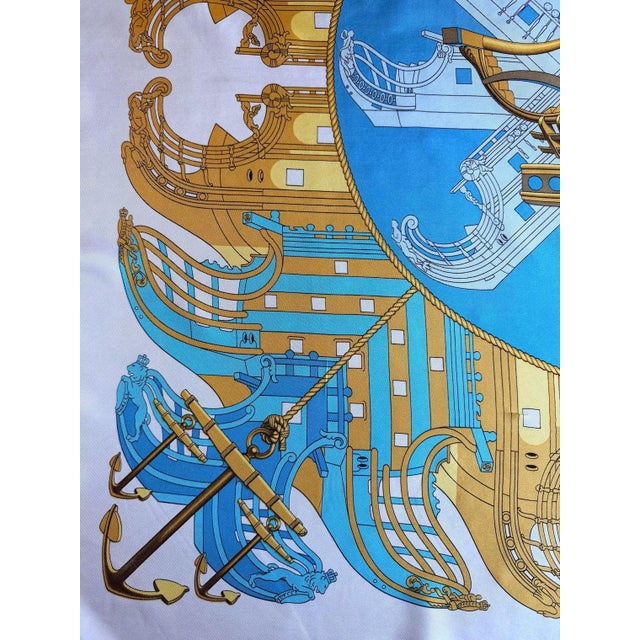 Textile HERMÈS PROUES 1973 Silk Scarf designed by Ledoux Philippe For Sale - Image 7 of 12