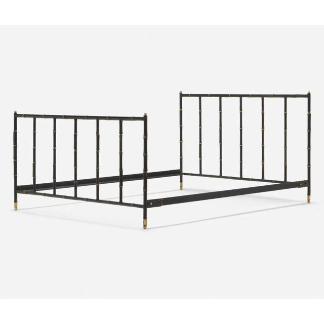Jacques Adnet Hermes Leather and Brass Full Size Bed Frame, France 1950. Bed frame is saddle stitched leather over steel,...