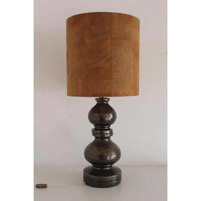 Wood Mid-Century Italian Ceramic Table Lamp with Cork Lampshade by Aldo Londi for Bitossi, 1960s For Sale - Image 7 of 16