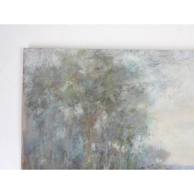 Late 19th Century Impressionist Misty Meadow Stream Landscape Painting For Sale - Image 4 of 7