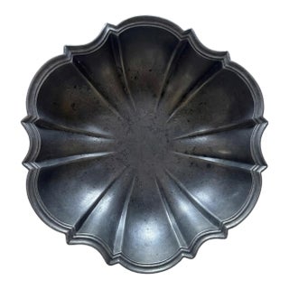 Vintage Italian Pewter Crespina Bowl, 10" Fluted Scalloped Centerpiece, Brescia, Italy For Sale