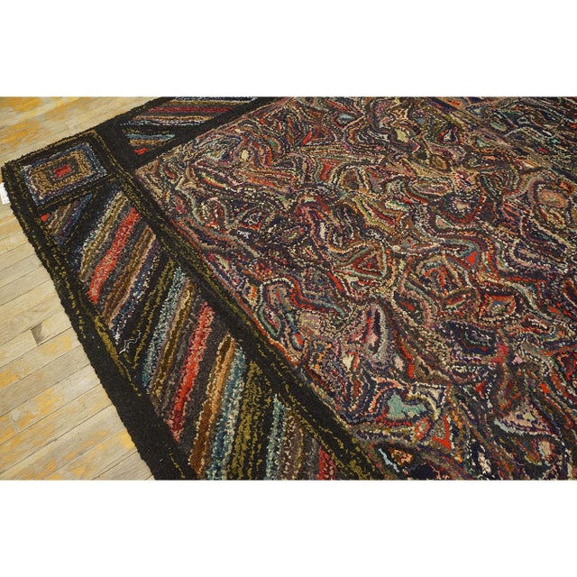 1930s Multicolor Antique Abstract Stripe Design American Hooked Folk Art Rug For Sale In New York - Image 6 of 9