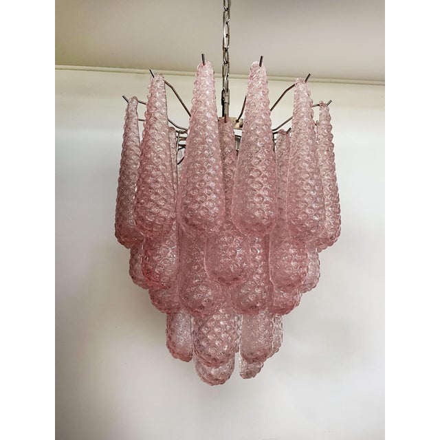 Vintage Italian Murano Chandelier with 41 Pink Glass Petals Drop, 1990s For Sale - Image 15 of 18
