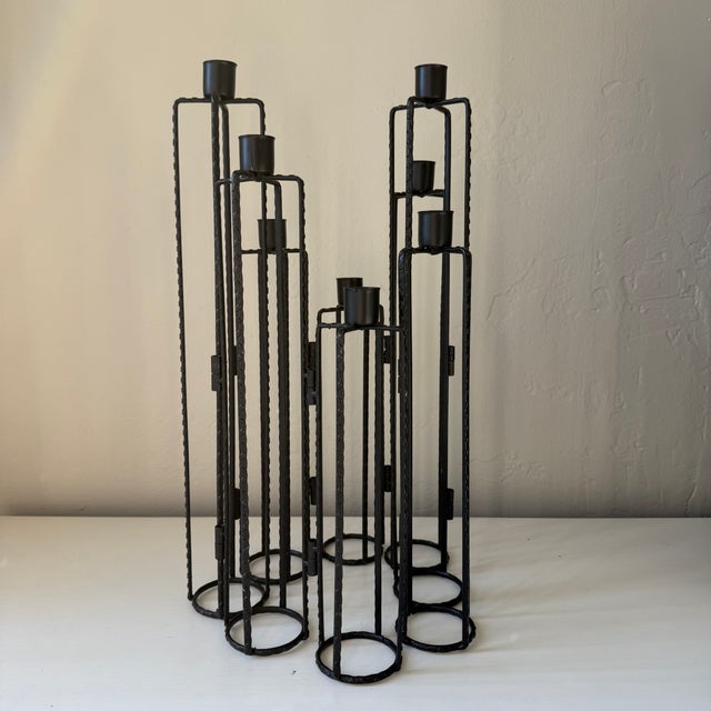 Mid-Century Modern Vintage Brutalist Style Hinged Metal MCM Candelabra For Sale - Image 3 of 8