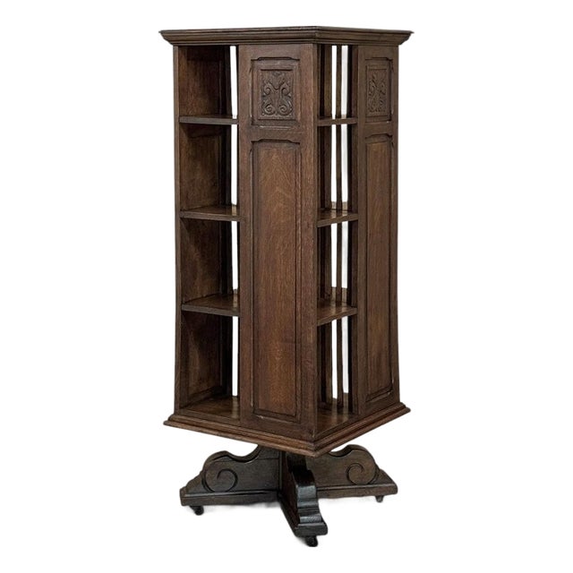19th Century French Renaissance Revival Oak Revolving Bookcase For Sale
