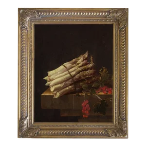 "Still Life with Asparagus and Red Currents" After Adriaen Coorte, Contemporary Reproduction Print on Canvas, Framed, 16 x 20