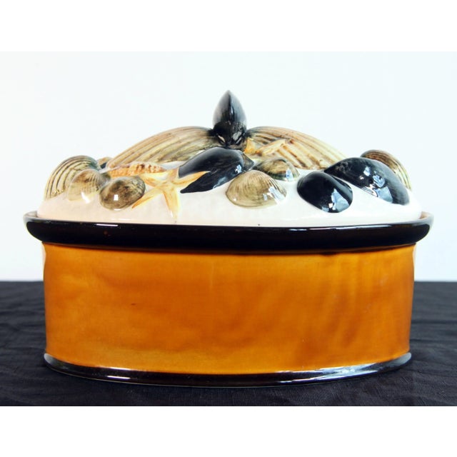 Vintage Majolica Ceramic Shellfish Lidded Casserole Serving Bowl For Sale - Image 4 of 10