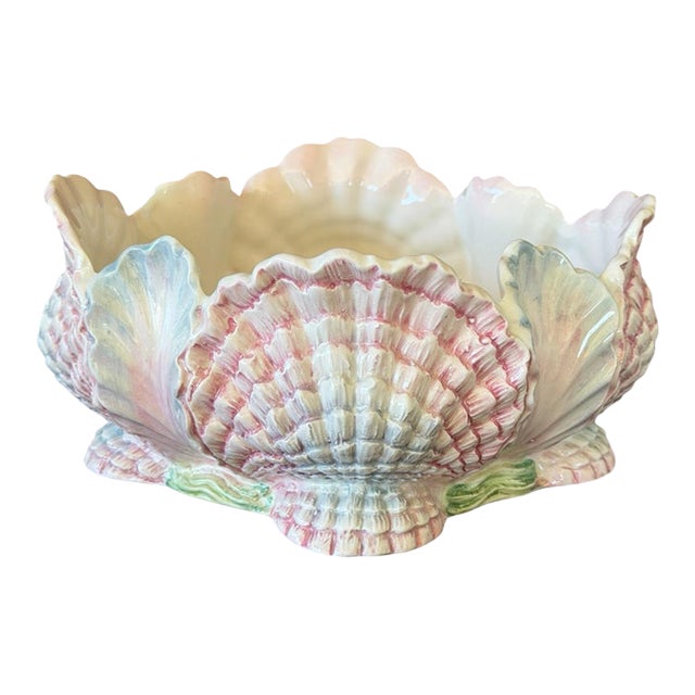 Vintage Italian Majolica Ceramic Clustered Shell Centerpiece Bowl For Sale