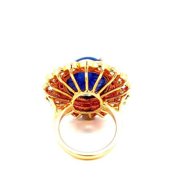 19.61 Carat Blue Sapphire Ring With Ruby and Diamond Halo Ring, Size-7.25 For Sale - Image 10 of 12