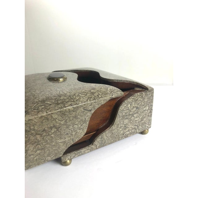 Maitland - Smith Rosewood Marble-Clad Tabletop Storage Box | Gemstone Detail For Sale - Image 4 of 5