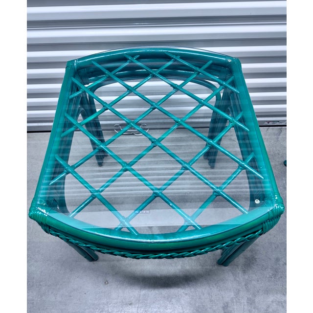 Mid 20th Century Green Rattan Side Table For Sale - Image 5 of 6