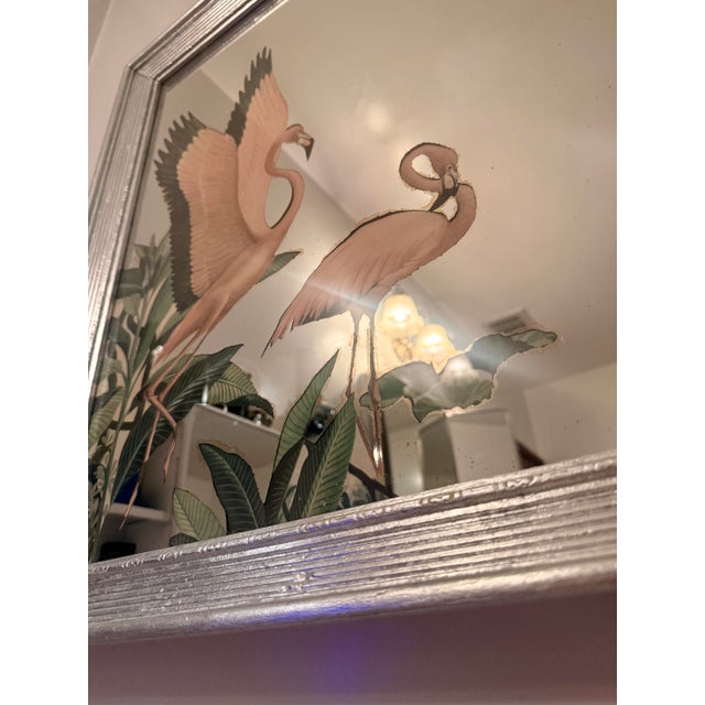 Vintage Flamingo Mirror in Silver Gilt Frame For Sale - Image 4 of 12