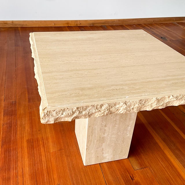 1980s Italian Square Top Travertine Side Table With Raw Edges For Sale - Image 5 of 8