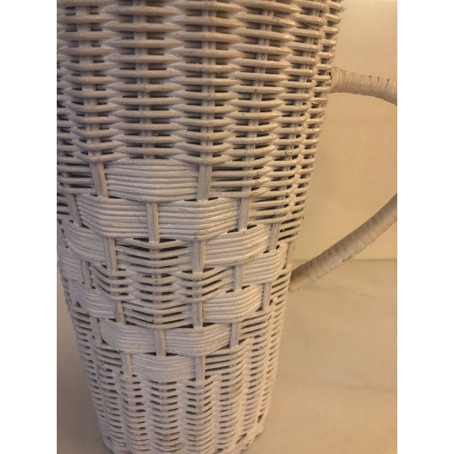 Wood 1960s Tall White Wicker Pitcher With Lid and Plastic Inserts For Sale - Image 7 of 7