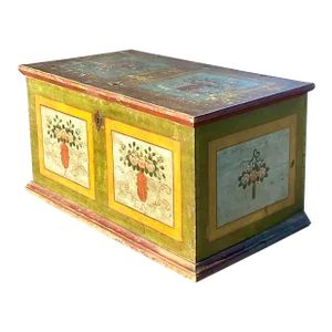 Vintage Rustic Norwegian Hand Painted Blanket Chest