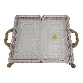 1980s Hollywood Regency Crystal and Gilt Tray For Sale