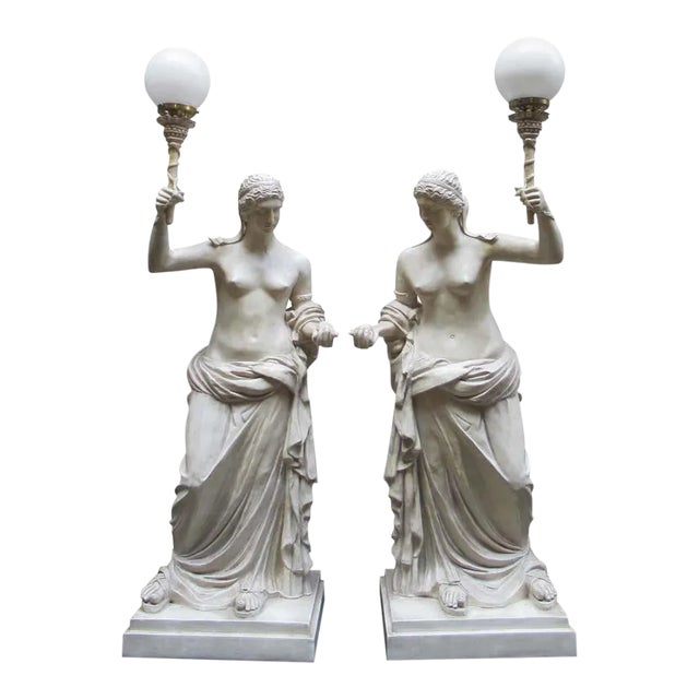 20th Century Lamps Depicting Roman Women by M. Osman, Set of 2 For Sale