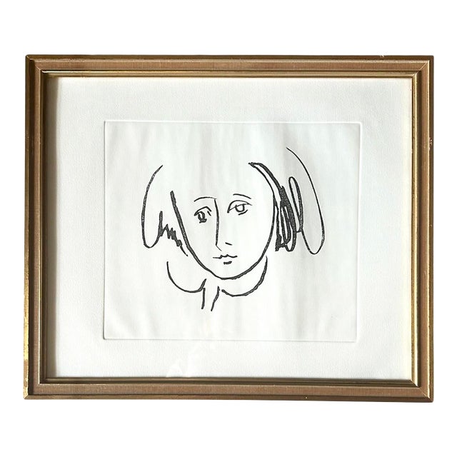 Vintage Framed 20th Century Abstract Portrait Etching in Black and White by Paul Chidlaw For Sale