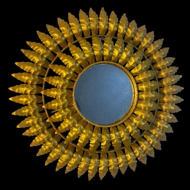 Mid-Century Modern Italian Round Sun Mirror, 1950s For Sale - Image 3 of 11