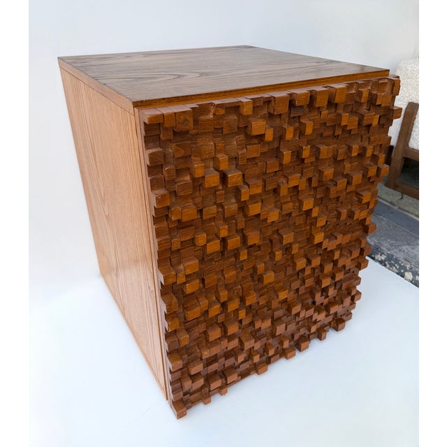 Contemporary Pair of Wood Marquetry Cube Bedside Tables. Italy For Sale - Image 6 of 17
