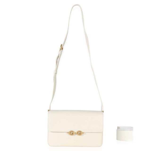 White Cream Smooth Calfskin Le Maillon Satchel For Sale - Image 8 of 9