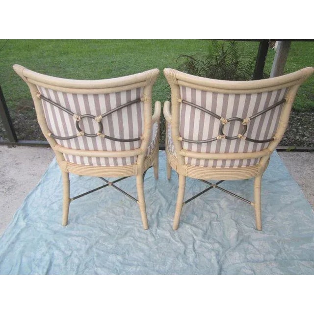 1970s Ferguson Bamboo Rattan Arm Chair With Wash Wood Frame Upholstered Seat- a Pair For Sale - Image 9 of 13