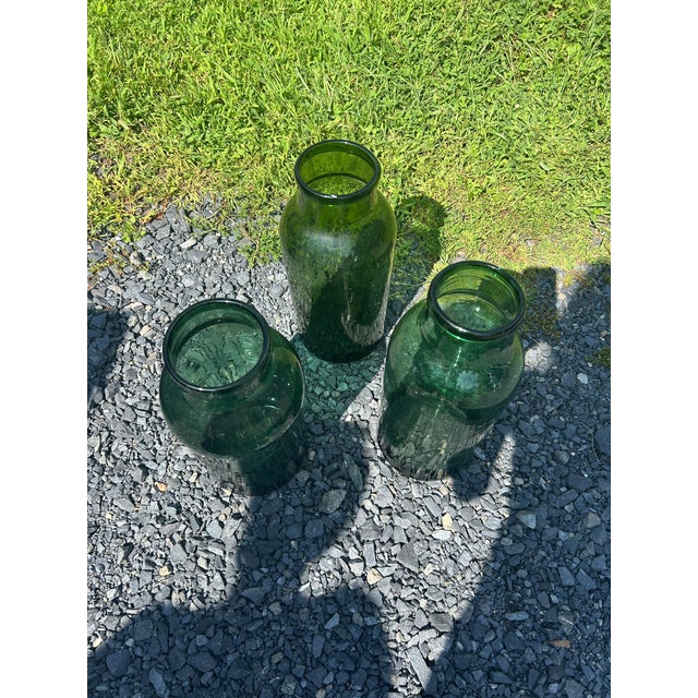 Rustic Antique Green Large German Pickling Jars -Set of 3 For Sale - Image 3 of 12