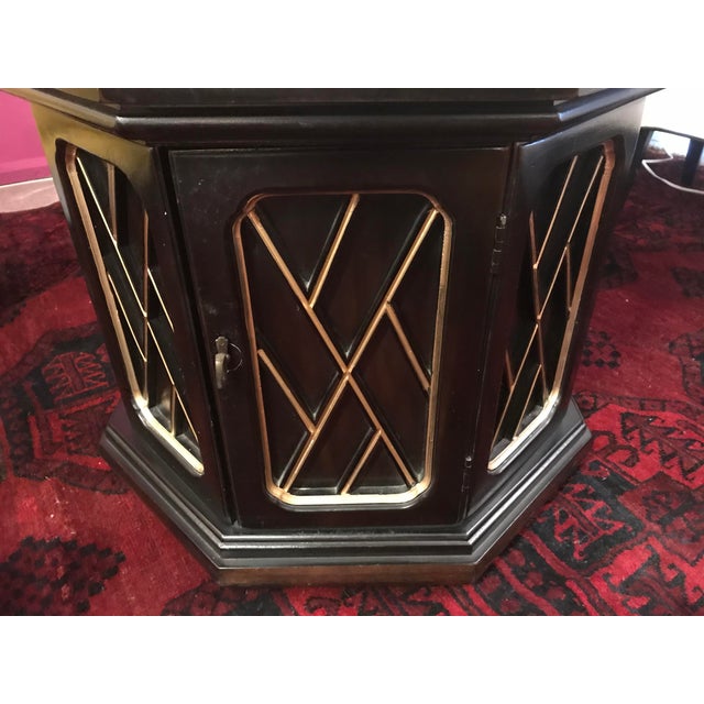 Mid Century Ebonized and Gold Trim Octagonal Side Table/ Cabinet For Sale - Image 4 of 12