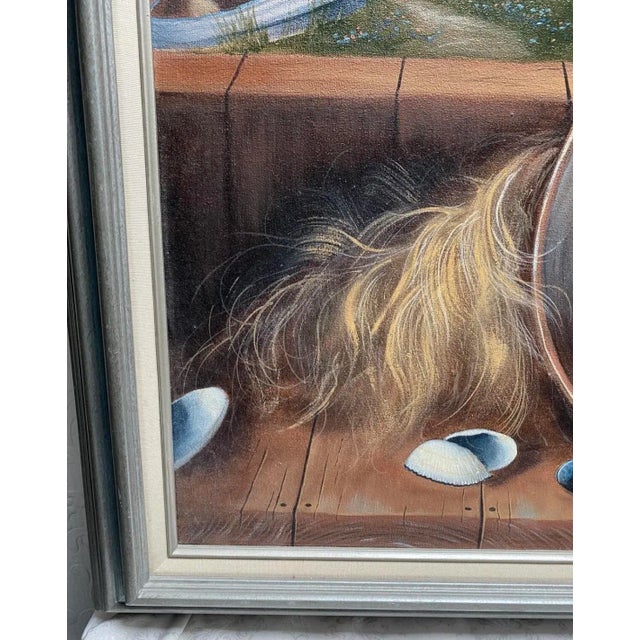 Wood Sharon Bloom 1992 New England Style Window Scene Framed Oil Painting For Sale - Image 7 of 12