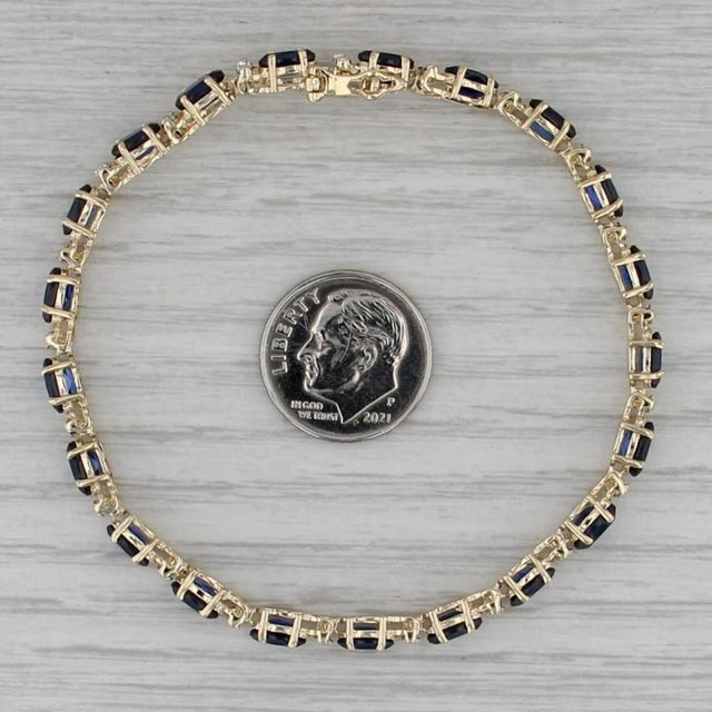 Blue 10.94ctw Lab Created Sapphire Diamond Tennis Bracelet 10k Yellow Gold 7" 4.6mm For Sale - Image 8 of 8