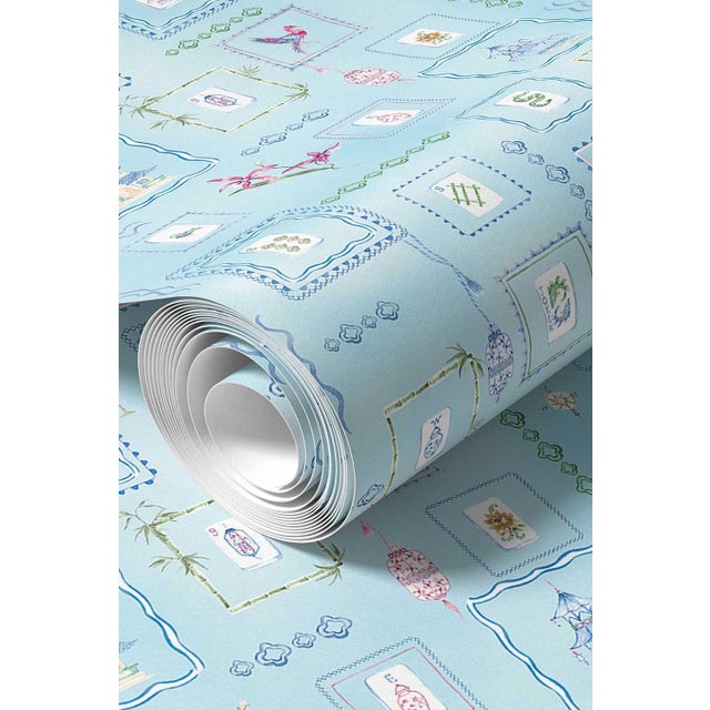Not Yet Made - Made To Order Mahjong Tile Grasscloth Wallpaper by House Party | Bam Blue | 8 Yards For Sale - Image 5 of 8