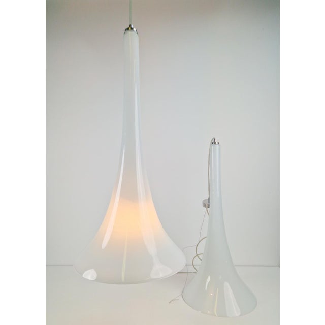 Large Handmade Trumpet Glass Pendant Lamps by Jaslo Glass, 1980, Set of 2 For Sale - Image 6 of 13